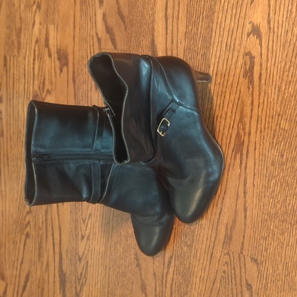 Designer Leather Boots black minimalist chic Office Siren Harness Wrap Sz 8.5 - Picture 7 of 13